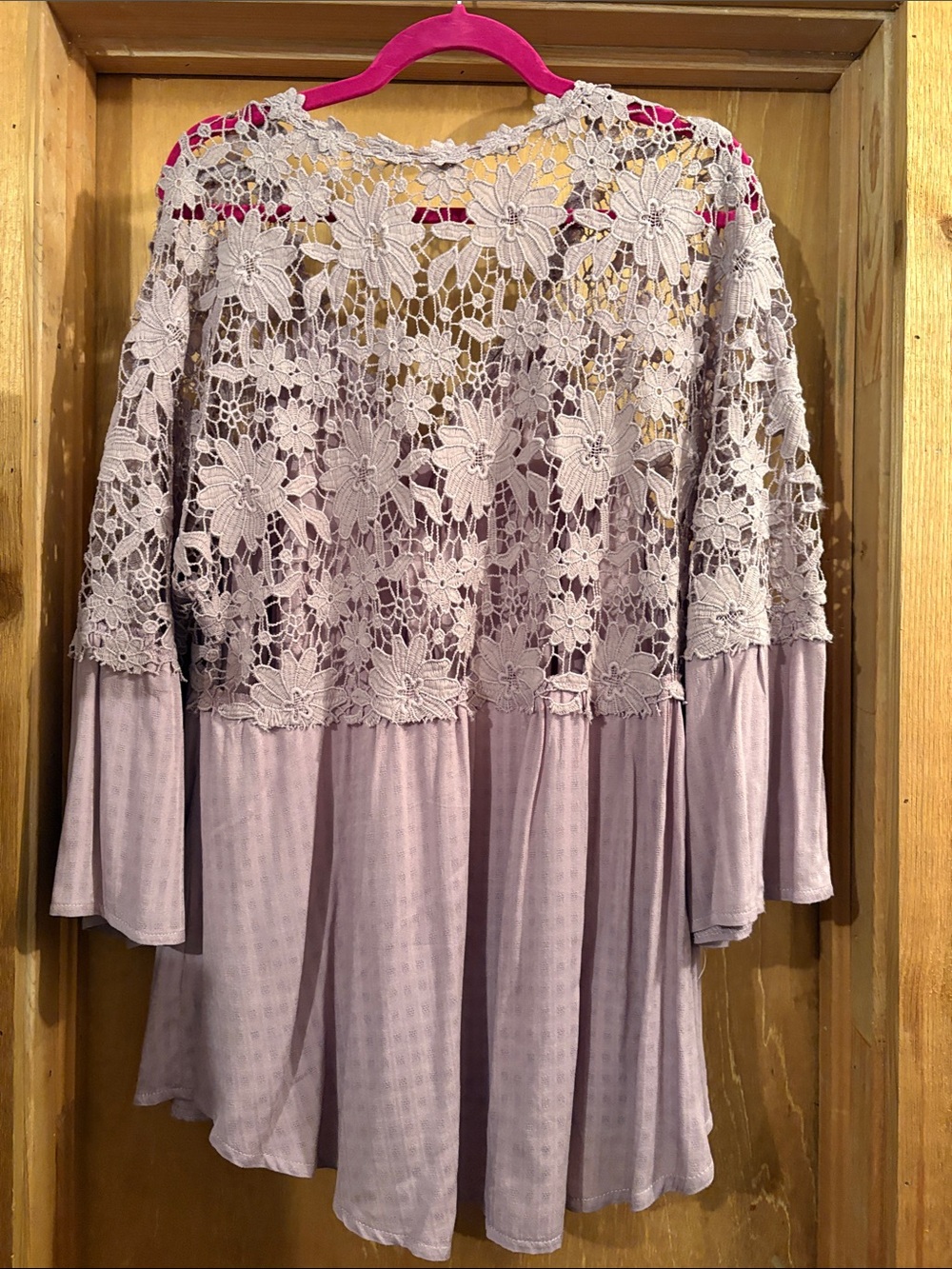 Lace Yoke Button-Front Mauve Top - Picture 2 of 3